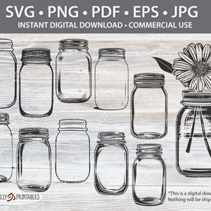 Mason Jar-silhouetten SVG PNG-conserven-clipart - 11 gesneden bestanden - directe digitale download - commercieel gebruik
