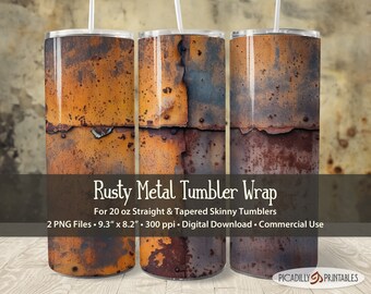 Rusty Metal 20oz Tumbler Wraps - Straight and Tapered Skinny Template Sublimation Images - 2 PNG Files - 300 PPI - Commercial Use