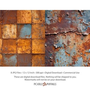 Puede incluir: Una descarga digital de 8 texturas de metal oxidado. Las texturas est&aacute;n en un patr&oacute;n de tablero de ajedrez y una textura de metal oxidado s&oacute;lido. Las texturas son de 30,48 cm por 30,48 cm y 300 p&iacute;xeles por pulgada.