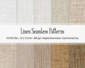 Neutral Linen Fabric Seamless Patterns for Wallpapers, Textiles, Wrapping Paper - 10 JPG Images - 300 PPI - 12x12" - Commercial Use