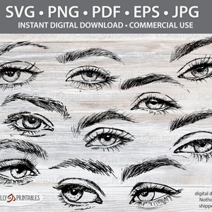 Female Eyes SVG PNG Clipart - Women Eye Ink Drawing - Instant Digital Download - Commercial Use