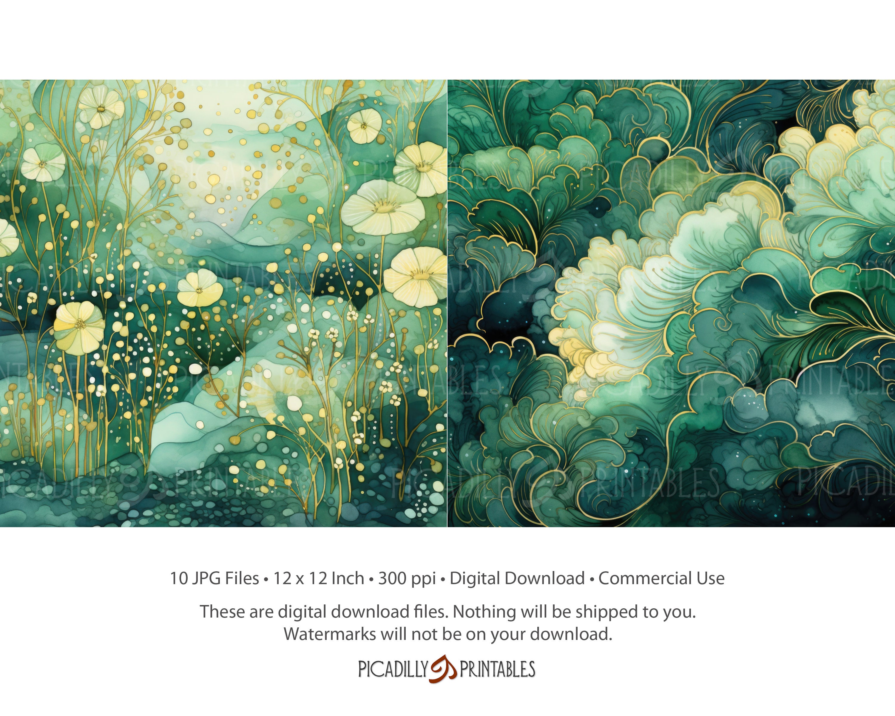 Green & Gold Digital Papers - Background Images for Scrapbooking, Card ...
