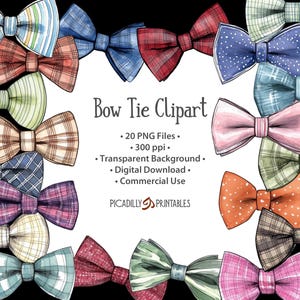 Clip Art Papillon - 20 file PNG con sfondi trasparenti - 300 PPI - Preppy Patterns Bowtie Accessori moda Clipart - Uso commerciale