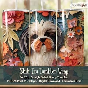 Gobelet Shih Tzu 20 oz Wrap droit face maigre modèle Sublimation Papercut artisanat chien Image - fichier PNG 300 PPI - usage Commercial