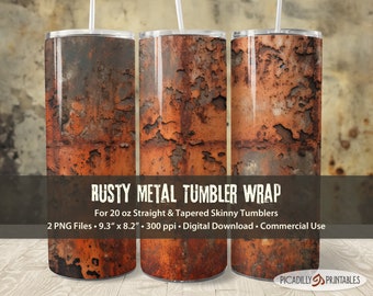 Rusty Metal 20oz Tumbler Wraps - Straight and Tapered Skinny Template Sublimation Images - 2 PNG Files - 300 PPI - Commercial Use