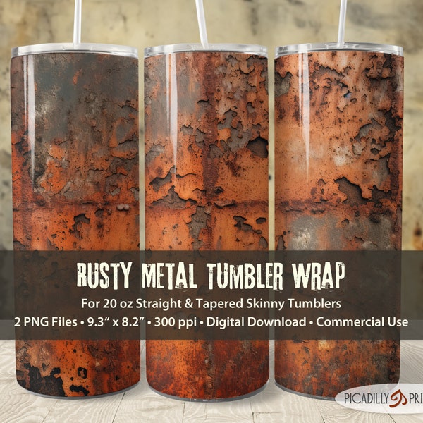 Rusty Metal 20oz Tumbler Wraps - Straight and Tapered Skinny Template Sublimation Images - 2 PNG Files - 300 PPI - Commercial Use