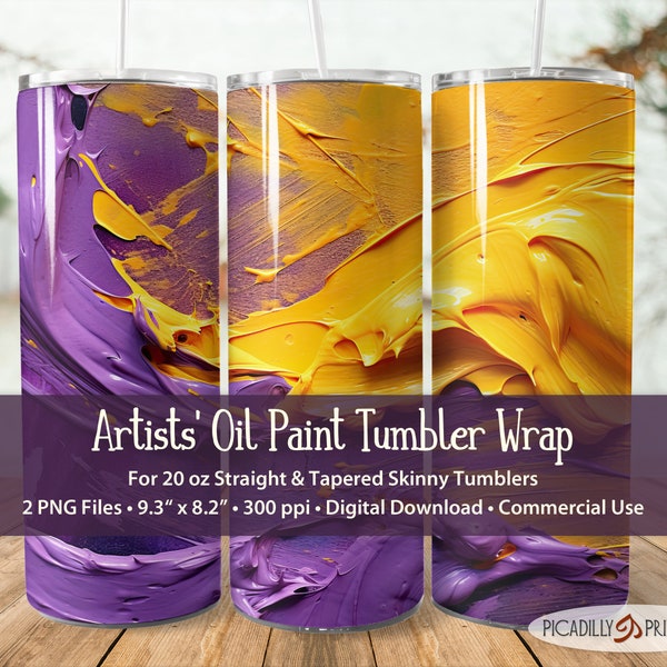 Purple & Yellow Oil Paint 20oz Tumbler Wraps - Straight and Tapered Skinny Template Sublimation Images - 2 PNG Files 300 PPI Commercial Use