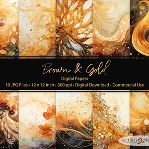 Brown & Gold Digital Papers - Imagens de fundo caprichosas para scrapbooking, criação de cartões - 10 arquivos JPG 300 PPI - 12x12" - Uso comercial