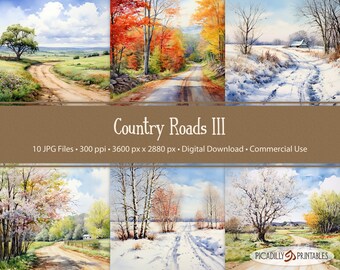 Country Roads 3 - aquarel onverharde weg achtergronden voor scrapbooking, tijdschriften, collages - 10 jpg-afbeeldingen 300 PPI - 5:4 AR - commercieel gebruik