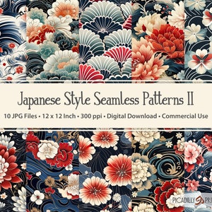 Japanese Style Seamless Patterns II - Floral Kimono Origami Print Flower Backgrounds - 10 JPG Files 300 PPI - 12x12" - Commercial Use