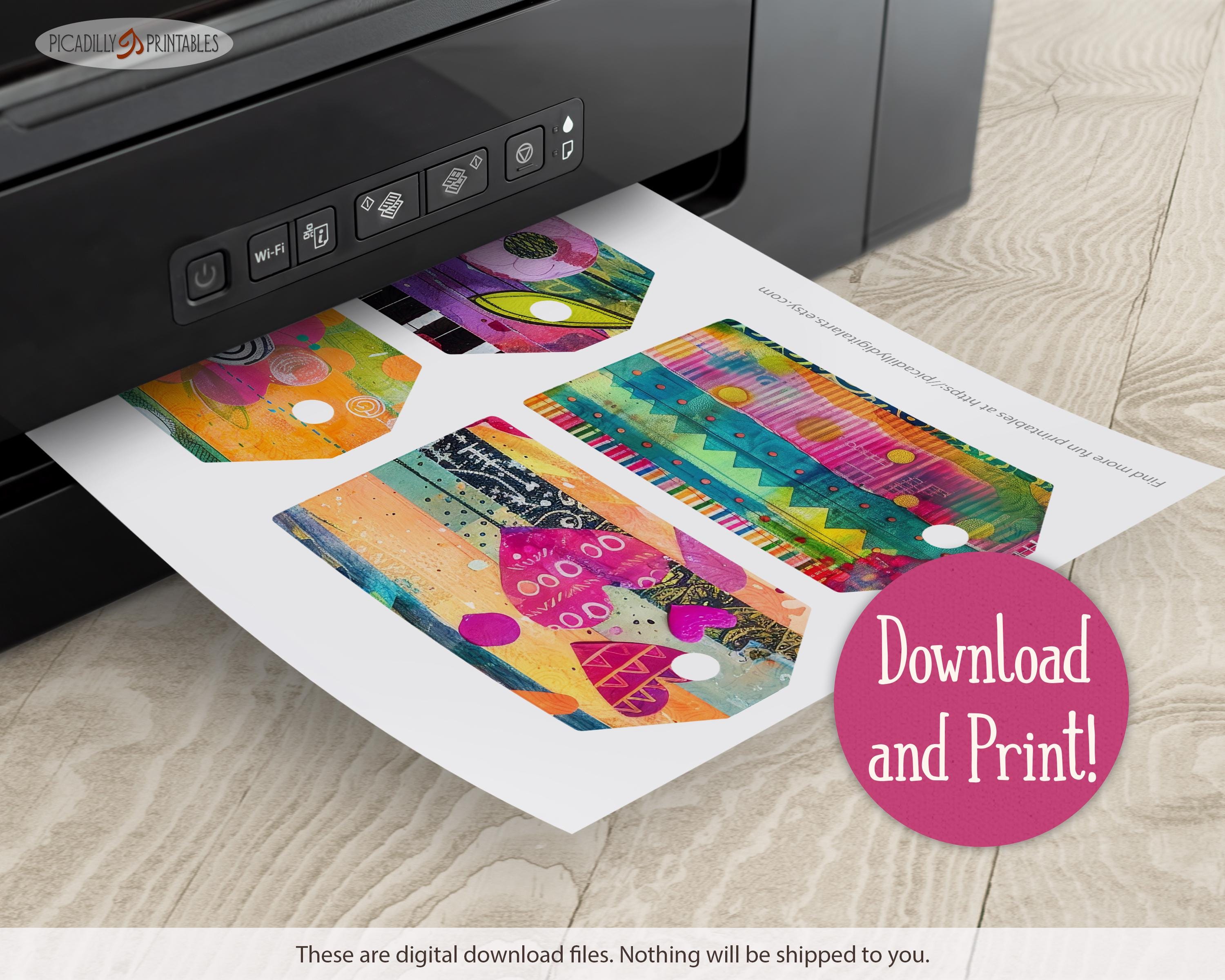 Paper Craft Tags - Colorful Mixed Media Junk Journal Tags - Printable ...
