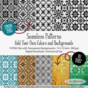 Moroccan Style Seamless Patterns - 10 Customizable PNG Geometric Tile Designs with Transparent Backgrounds - Digital Download