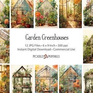 Estufas de jardim - Imagens caprichosas e oníricas para uso em scrapbooking, diários de lixo, colagens - 12 JPG - 300 PPI - 6x9" - Uso comercial
