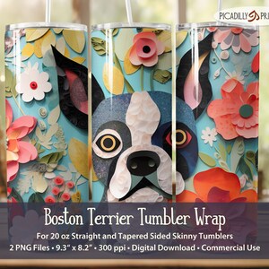 Boston Terrier 20oz Tumbler Wrap Straight and Tapered Sided Skinny Template Sublimation Dog Image - PNG File 300 PPI - Commercial Use