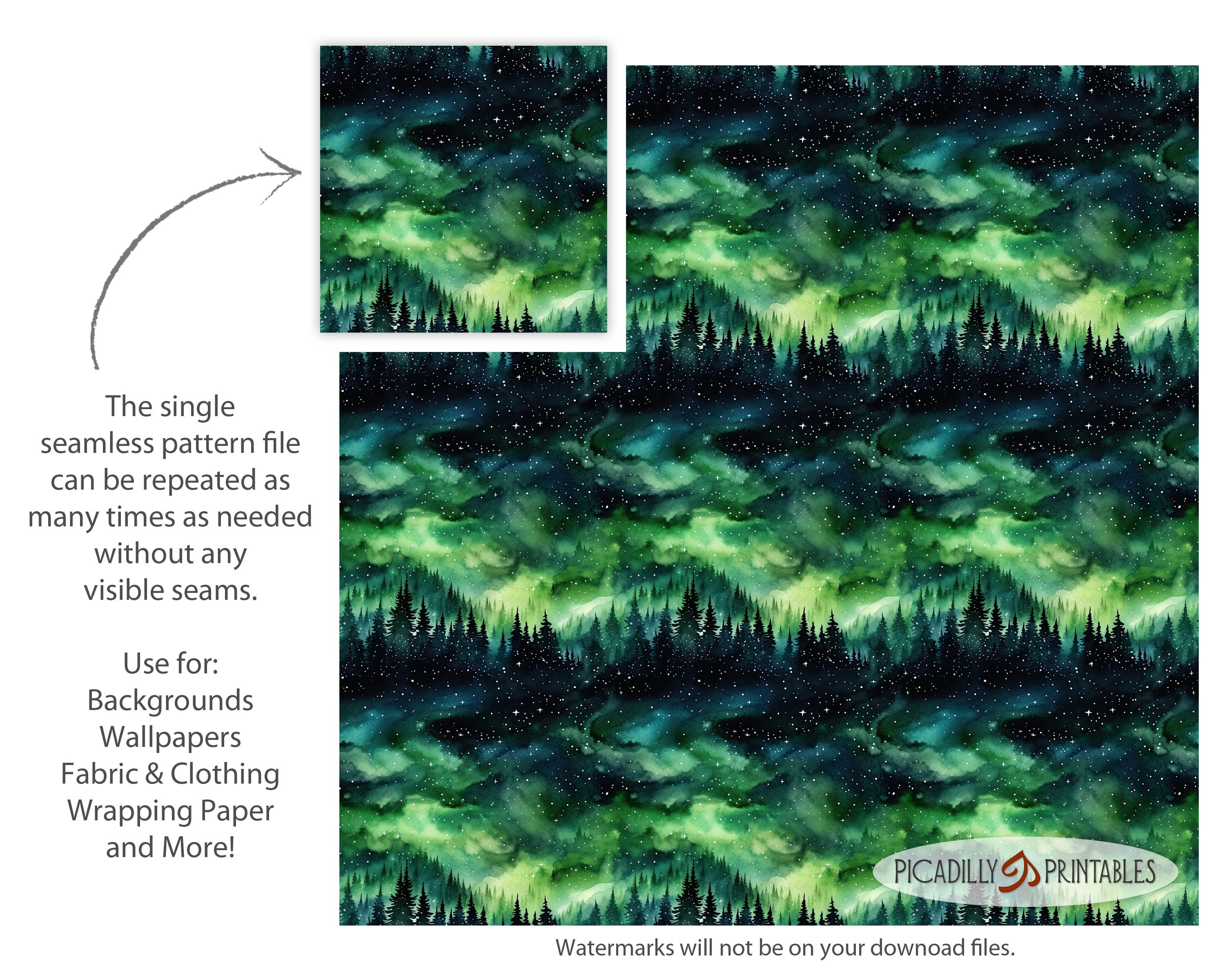 Aurora Borealis Seamless Pattern Backgrounds for Wallpapers, Textiles ...