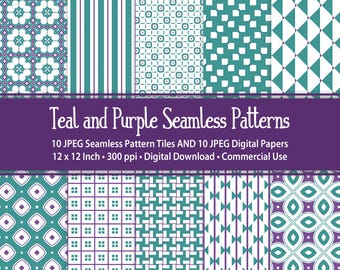 Teal and Purple Seamless Patterns – 20 JPEG Digital Papers (Digital Download)
