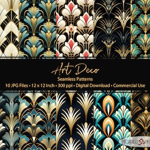 Art-Deco-Stil nahtlose Muster Hintergründe für Tapeten, Textilien, Geschenkpapier - 10 JPG-Dateien 300 PPI - 12x30 cm - Kommerzielle Nutzung