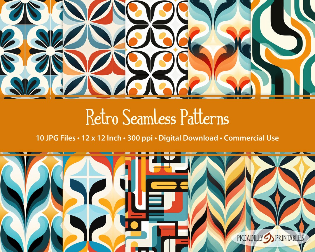 Retro Style Seamless Patterns - 10 Repeating Surface Pattern ...