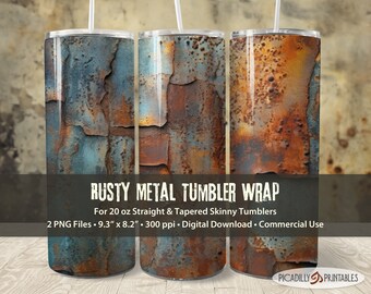 Rusty Metal 20oz Tumbler Wraps - Straight and Tapered Skinny Template Sublimation Images - 2 PNG Files - 300 PPI - Commercial Use