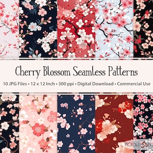 Padrões de flores de cerejeira japonesas sem costura para papéis de parede, tecidos, papel de embrulho - 10 arquivos JPG 300 PPI - 12x12" - Uso comercial
