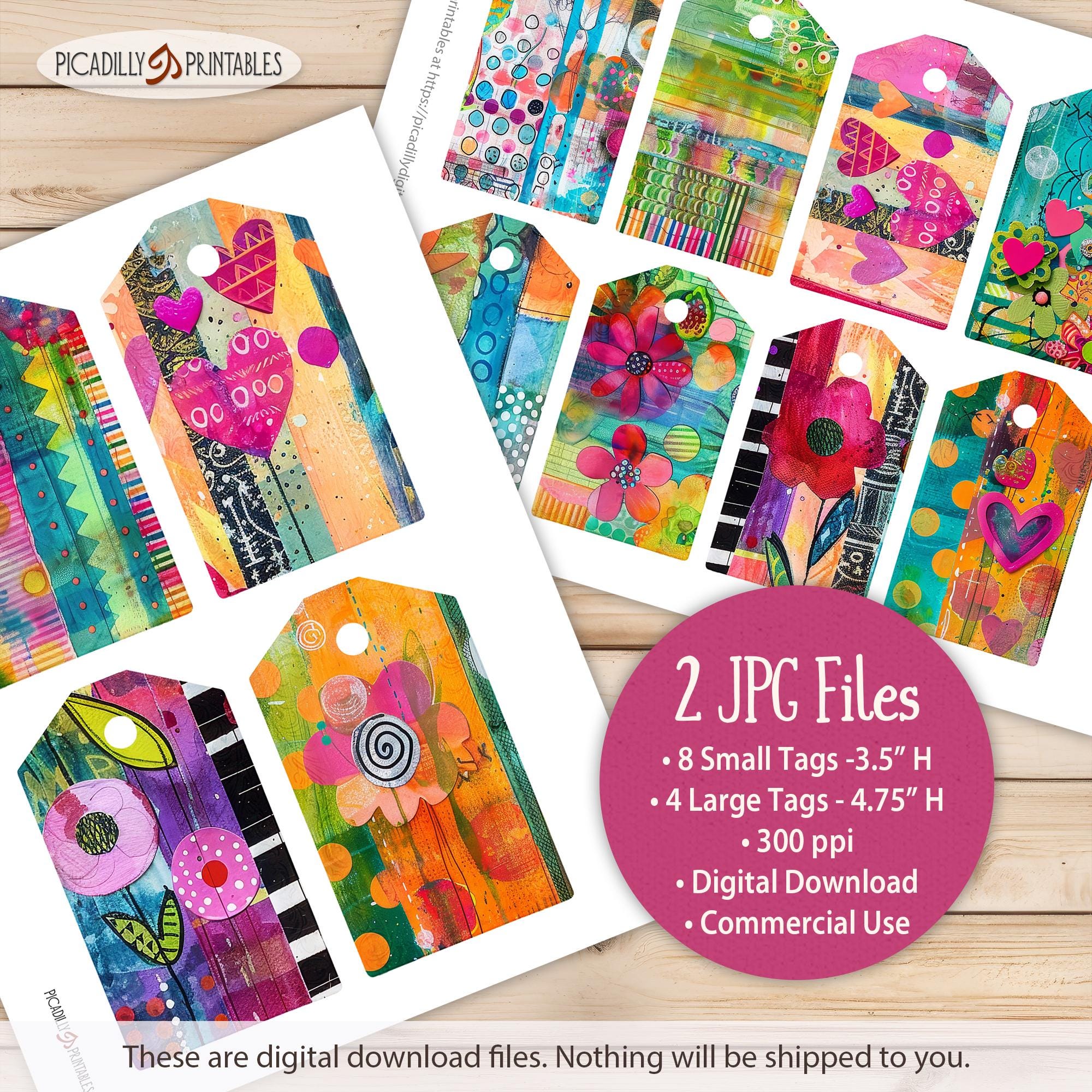 Paper Craft Tags - Colorful Mixed Media Junk Journal Tags - Printable ...