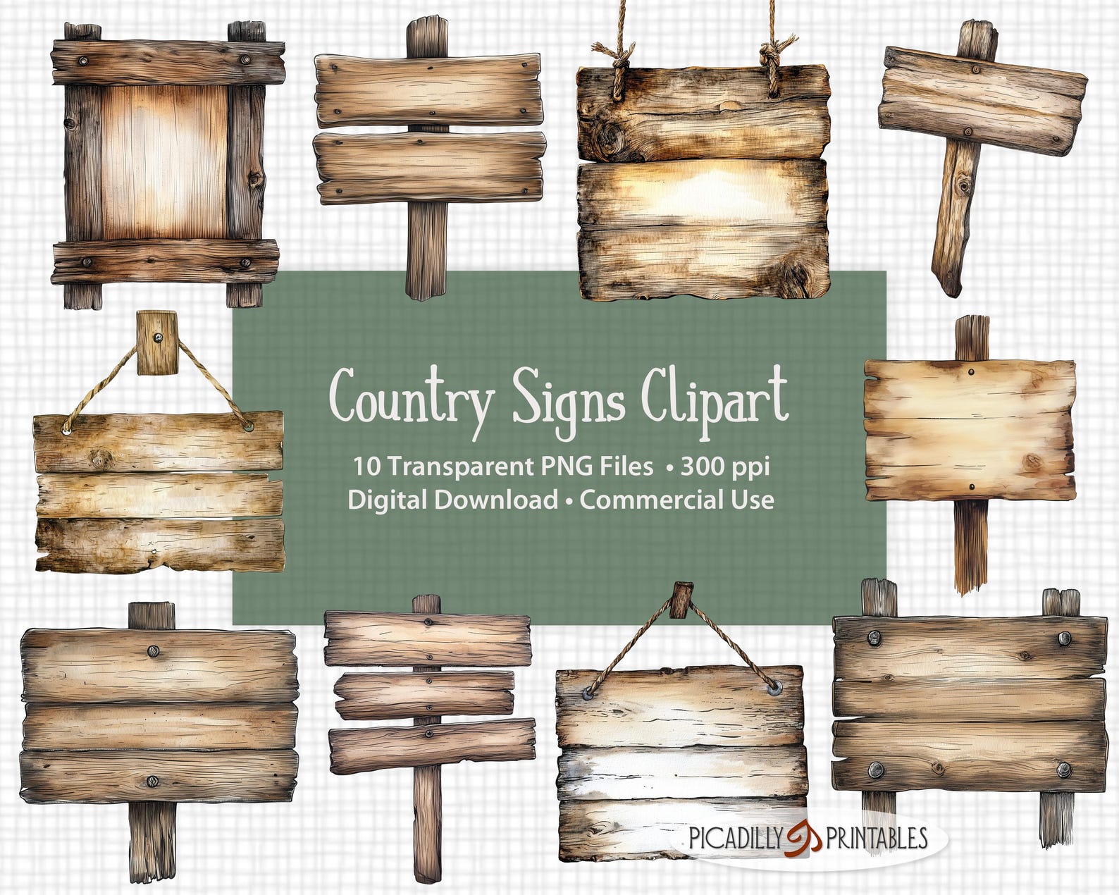 Wood Country Signs Clip Art - 10 PNG Files - Transparent Backgrounds ...