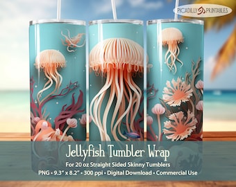 Jellyfish Tumbler Wrap –  – 20oz Straight Sided Ocean Sublimation PNG (Digital Download)