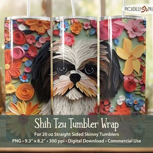 Gobelet Shih Tzu 20 oz Wrap droit face maigre modèle Sublimation Papercut artisanat chien Image - fichier PNG 300 PPI - usage Commercial