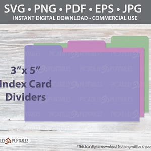 3" x 5" index Card Dividers SVG PNG Clipart - 3 Cut Files - Digital Download