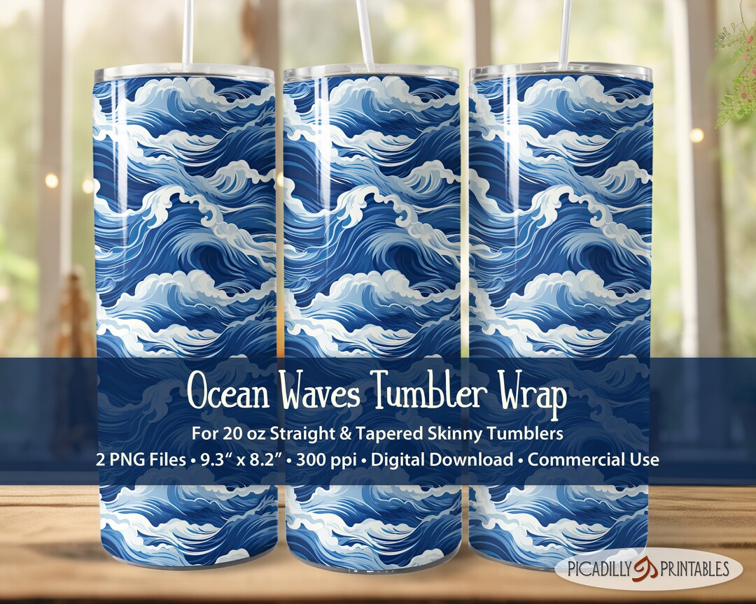 Wave Wraps Ocean Waves 20oz Tumbler Wraps Straight and Tapered Skinny Template ...