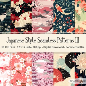 Japanese Style Seamless Patterns III - Kimono and Origami Inspired Backgrounds - 10 JPG Files 300 PPI - 12x12" - Commercial Use