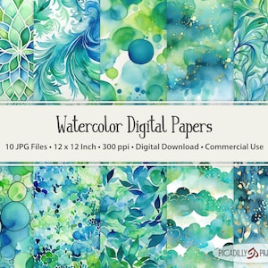 Aquarell Hintergründe für Scrapbooking, Kartenherstellung - 10 JPG Dateien - 300 PPI - Kommerzielle Nutzung