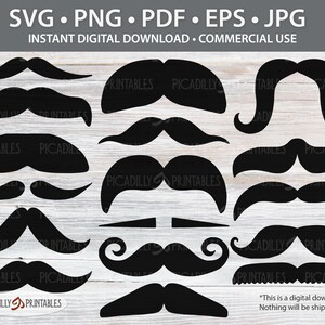 Schnurrbärte SVG PNG Clipart - 17 Schnittdateien - Sofortiger digitaler Download - Kommerzielle Nutzung