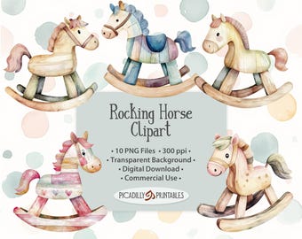 Wooden Rocking Horse Clip Art - 10 PNG Files With Transparent Backgrounds - 300 PPI - Cute Wood Nursery Rocker Toy Clipart - Commercial Use