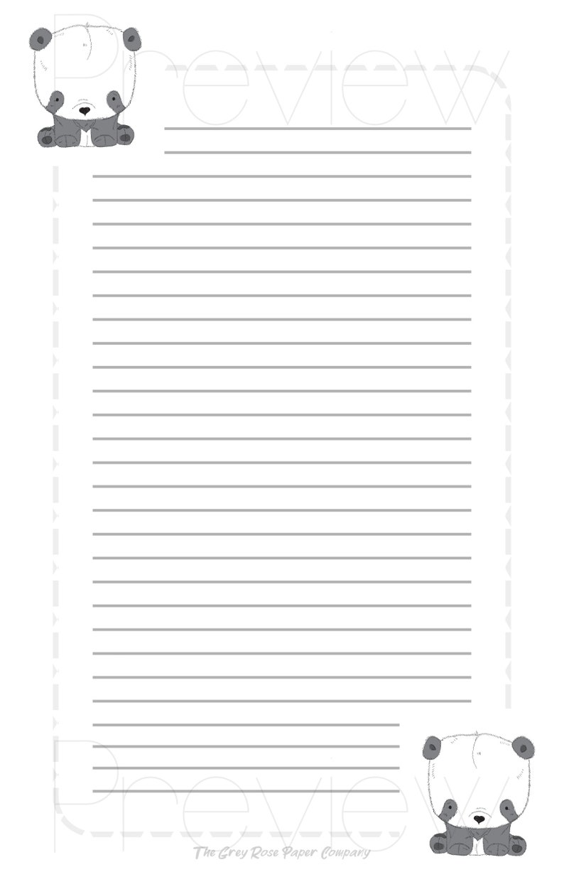 Panda Pencil Art for Pen Pals and Snail Mail Writing Paper Custom Available Cute Stationery Letter Set