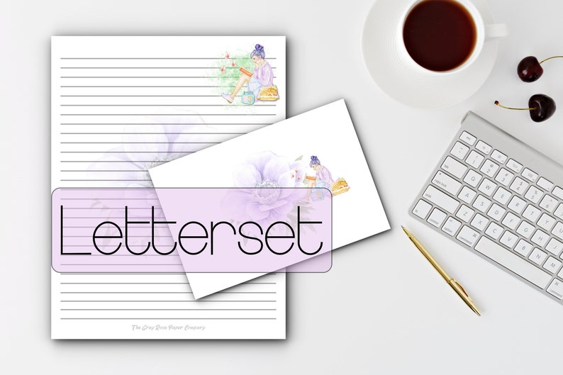 Writing Snail Mail Custom Available Cute Stationery Set for Pen Pals Girl Reading Book Picnic Letter Set