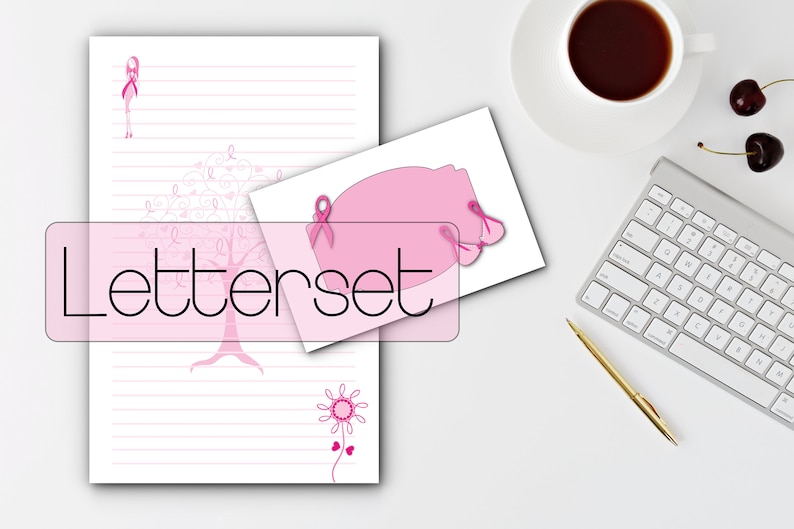 Cute Stationery Set for Pen Pals Custom Available Snail Mail Writing Awareness Dress Ribbon for Breast Cancer Awareness Letter Set