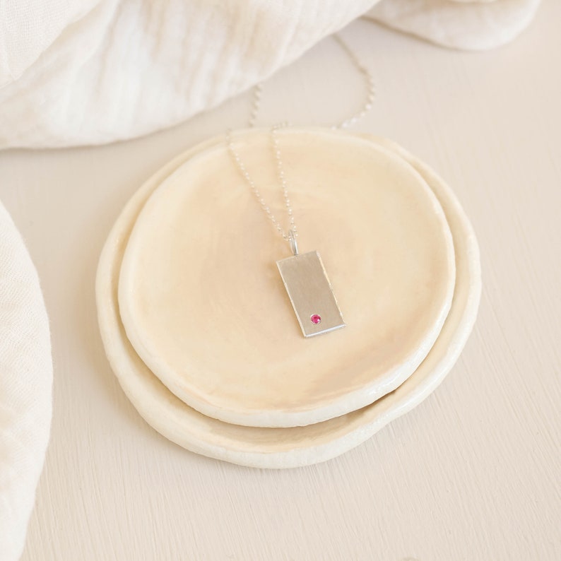 Dainty CZ Necklace Rectangle Delicate Pendant Pink Diamond Necklace Sterling Silver Square Medallion Necklace Layered Pendant Necklace
