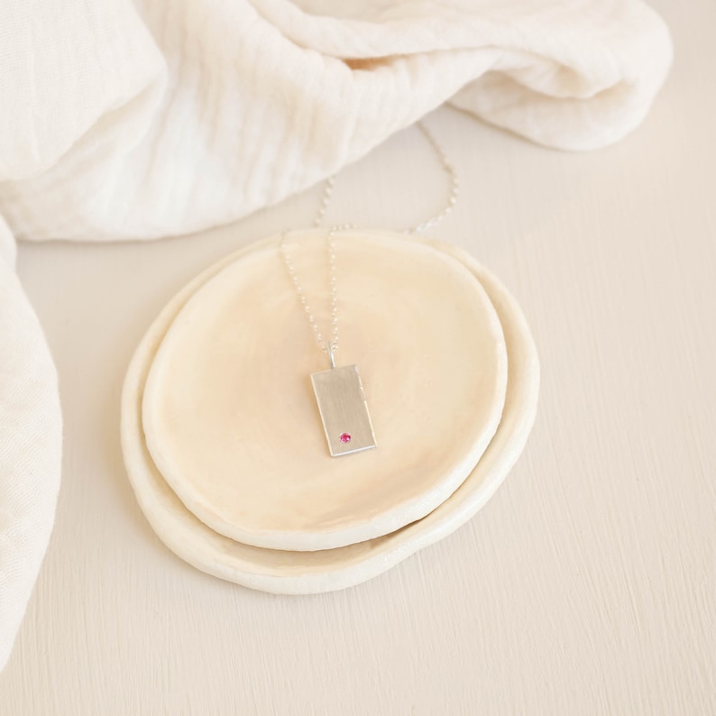 Dainty CZ Necklace Rectangle Delicate Pendant Pink Diamond Necklace Sterling Silver Square Medallion Necklace Layered Pendant Necklace