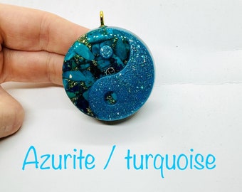 Azurite/turquoise- Rare combinaison naturel - effet diamant lustré - symbole ying yang  - connexion avec le côté spirituel de soi