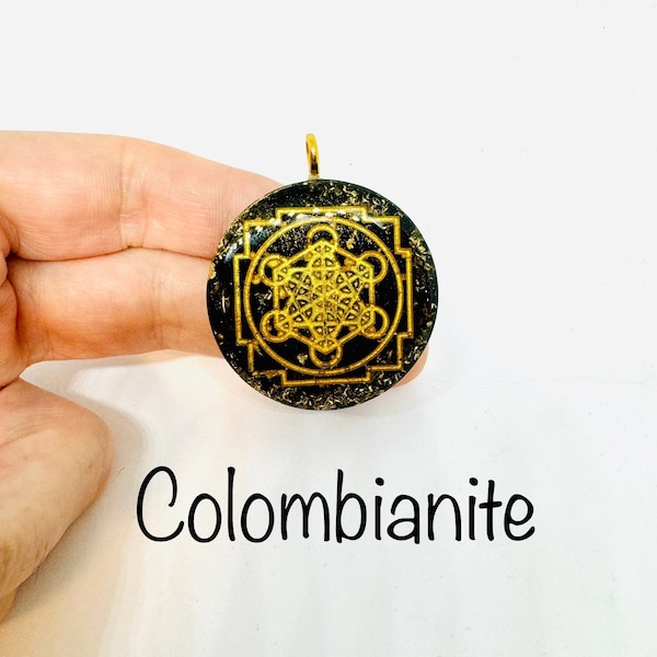 Prévente - colombianite tectite diamant d'herkimer  symbole metatron  effet diamant lustré