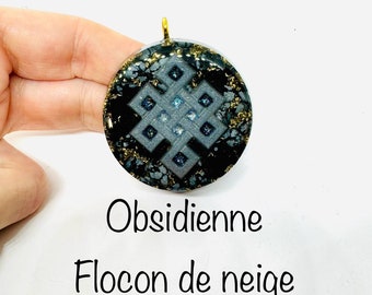 obsidienne flocon de neige effet diamant lustré  - symbole noeud infini- protection