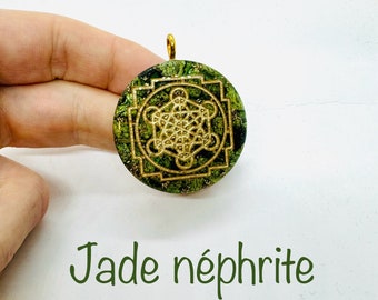 Nephrite jade - Lustrous diamond effect metatron symbol - stone of fortune and the heart