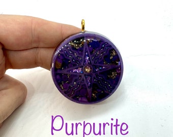 Purpurite (haute qualité) - symbole shamash  effet diamant lustré -  libéré les émotions refoulé  - orgonite