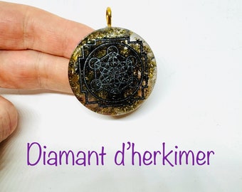 Diamant d'herkimer - symbole metatron 4cm  effet diamant lustré  -  tres puissant  pendentif  - amplifie tous se qu’il l’entoure