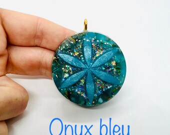 Onyx bleu - symbole graine de vie effet diamant lustré - aide à écoutez les autres.