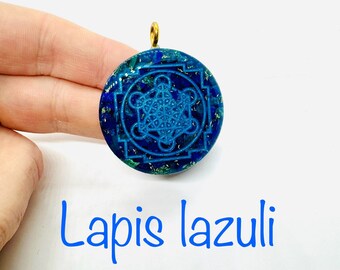 lapis lazuli - ( haute qualité  ) Symbole metatron 4 cm   - effet diamant lustré  - activez votre 3ieme oeil