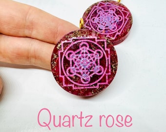 quartz rose (haute qualité )  - symbole metatron 4cm  effet diamant lustré  - apprendre à s’aimer