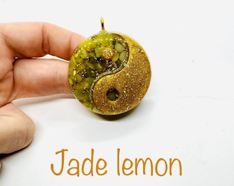 Jade Lemon - Lustrous diamond effect ying yang symbol - happy stone that balances mood swings