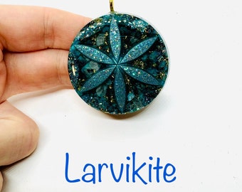 larvikita - alta calidad - símbolo de la semilla de la vida con efecto diamante brillante - Protección de la mente